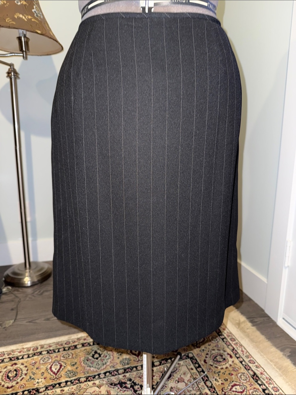 Tailored Black Pinstripe Pencil Skirt
